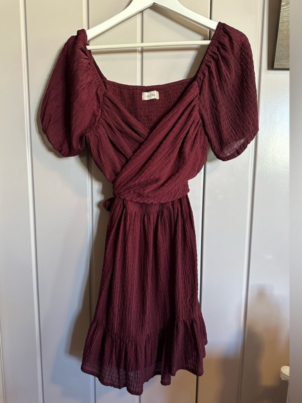 Altar’d State • Women’s Burgundy Wrap Dress with Puff Sleeves